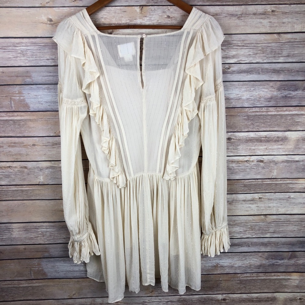 Anthropologie Maeve Wynn Metallic Stripe Boho Top - Picture 7 of 8